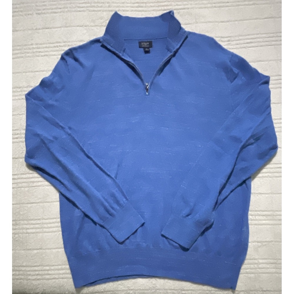 J.Crew Mens Sweater Size L Blue‎ Cotton Tight Knit Ribbed Lightweight  1/4 Zip